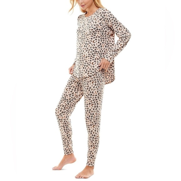 Roudelain Loungewear Pajama Set L Thermal Leopard Animal Print Cozy Luxe PJs - Picture 2 of 12